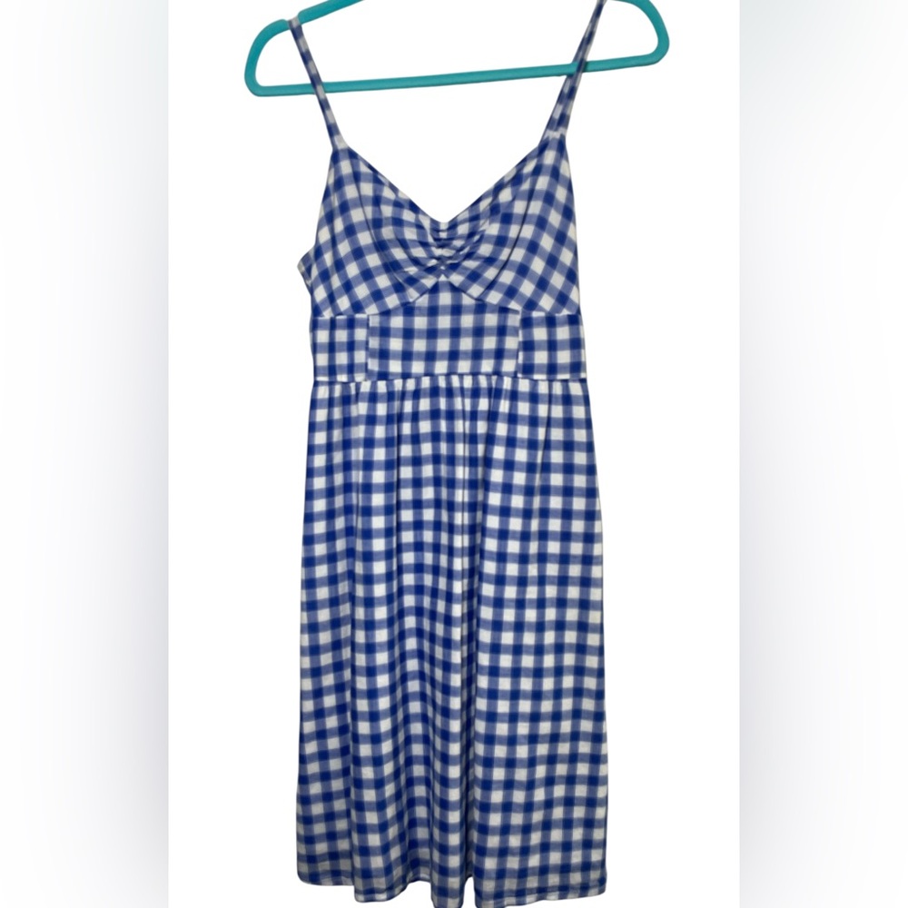 Blue and White Gingham Sundress - Sleeveless Spaghetti Strap Dress